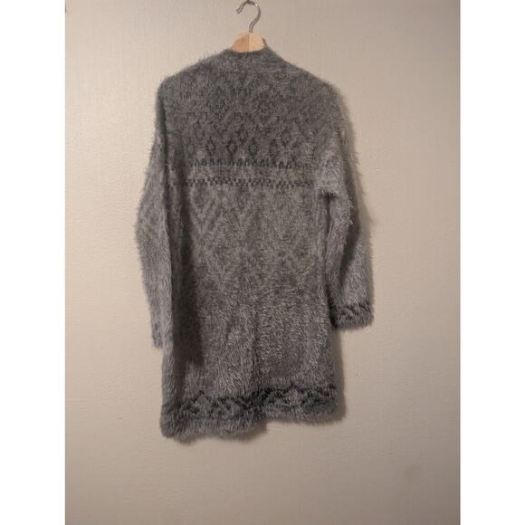 Eddie Bauer Long‎ Cardigan Womens M Grey Fuzzy Warm Cozy Winter Pockets - Picture 2 of 9